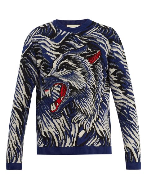 gucci old.english wolf sweater|Gucci Wolf Intarsia Wool Sweater In Blue .